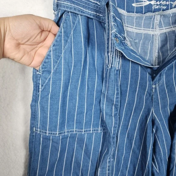Seven7 Women's Wide Leg Pant Size 12 Belted Blue Striped Pockets Comfort NWT - Picture 7 of 15